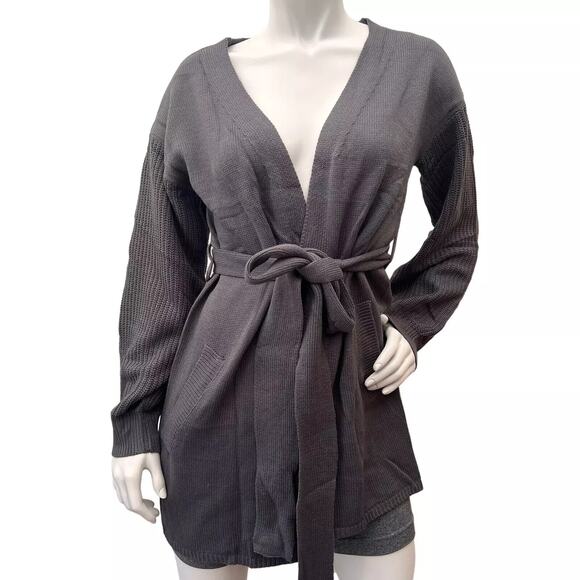 Auburet Women Tie Waist Cardigan Long Sleeve Open Front Knitted Coat /Pocket S - Picture 1 of 5